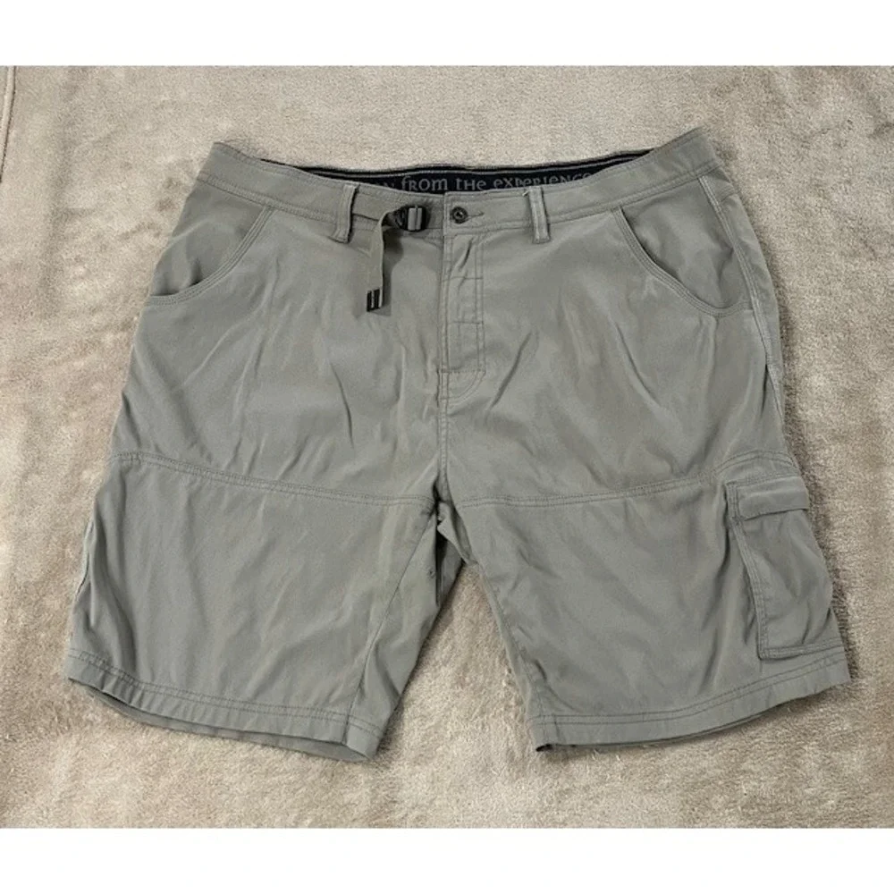 PrAna zion Shorts Mens Size 40Wx10L Waist Khaki Brown Belted Cargo hiking‎ nylon